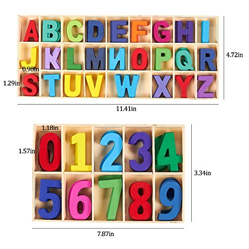 Juego de letras y números de madera de 216 pcs - Letras mayúsculas de madera con bandeja de almacenamiento - Letras de madera de alfabeto para manualidades con números de madera natural suave