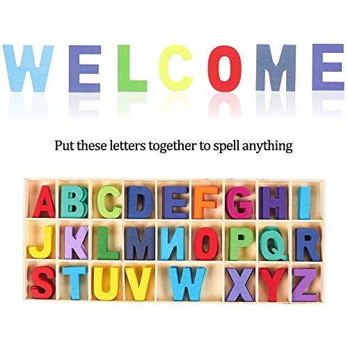 Juego de letras y números de madera de 216 pcs - Letras mayúsculas de madera con bandeja de almacenamiento - Letras de madera de alfabeto para manualidades con números de madera natural suave