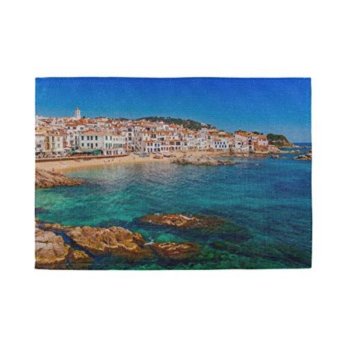 Juego de manteles individuales de 6, tapetes lavables con aislamiento térmico, paisaje marino Calella de Palafrugell Cataluña 18 x 12 pulgadas manteles de cocina manteles individuales para mesa de co