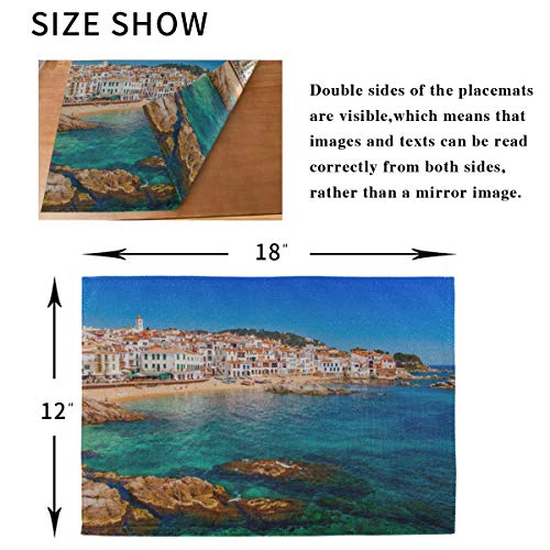 Juego de manteles individuales de 6, tapetes lavables con aislamiento térmico, paisaje marino Calella de Palafrugell Cataluña 18 x 12 pulgadas manteles de cocina manteles individuales para mesa de co
