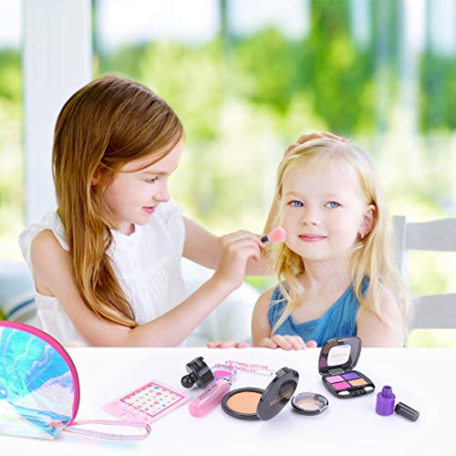 Juego de Maquillaje para Niñas Set Cosmético Conjunto para Niños con Pegatinas de Uñas para Niñas, Juego de rol Set Juegos de Imitación, Cumpleaños Regalo Navidad para Niños de 3-6 Años, 14 Piezas