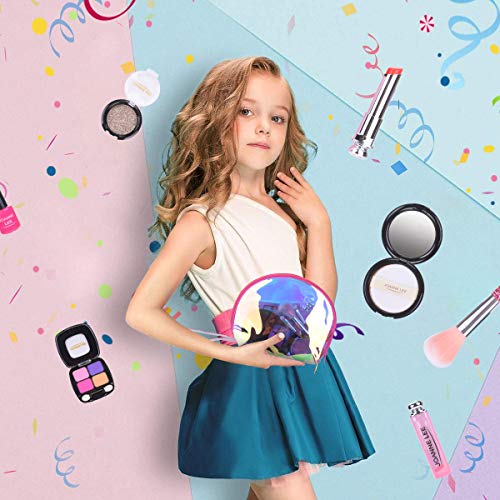 Juego de Maquillaje para Niñas Set Cosmético Conjunto para Niños con Pegatinas de Uñas para Niñas, Juego de rol Set Juegos de Imitación, Cumpleaños Regalo Navidad para Niños de 3-6 Años, 14 Piezas