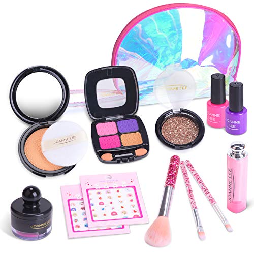 Juego de Maquillaje para Niñas Set Cosmético Conjunto para Niños con Pegatinas de Uñas para Niñas, Juego de rol Set Juegos de Imitación, Cumpleaños Regalo Navidad para Niños de 3-6 Años, 14 Piezas