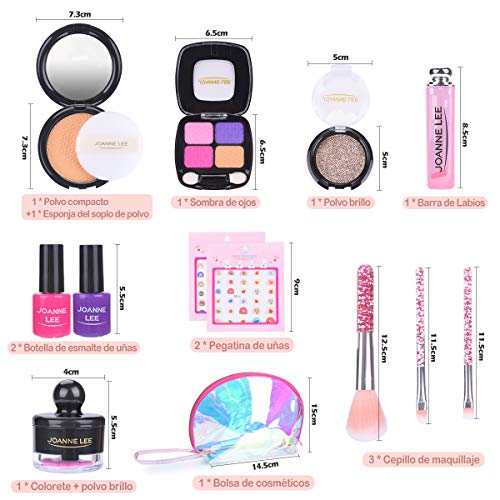 Juego de Maquillaje para Niñas Set Cosmético Conjunto para Niños con Pegatinas de Uñas para Niñas, Juego de rol Set Juegos de Imitación, Cumpleaños Regalo Navidad para Niños de 3-6 Años, 14 Piezas