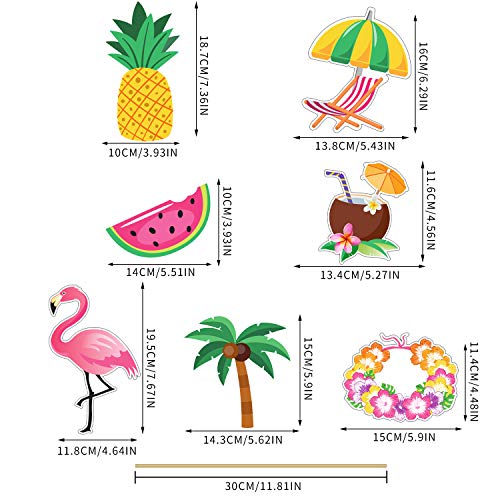 Juego de Palitos de Centro de Mesa de Fiesta Hawaiana 28 Topper de Mesa Tropicales Decoración Fiesta de Palma Piña Flamenco para Baby Shower Cumpleaños Fiesta Tema Verano Luau , 7 Estilos