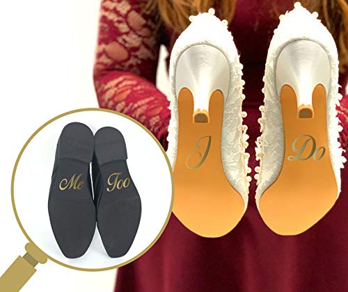 Juego de pegatinas para zapatos de boda, con texto"I Do" y"Me Too" para novia y novio, pegatinas, calzado adhesivo dorado