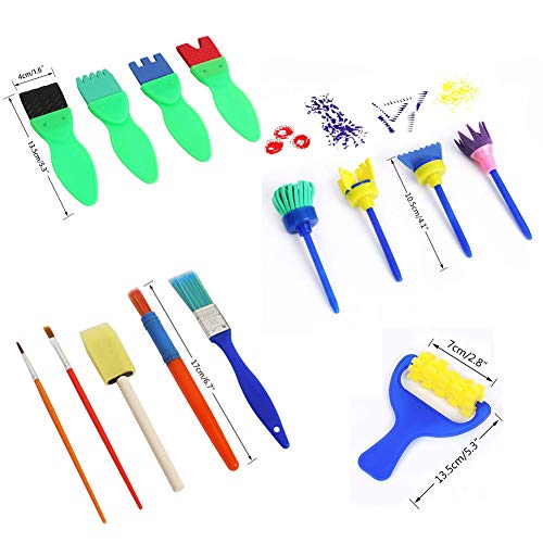 Juego de Pinceles de Pintura de Esponja para niños, Kit de Pinceles de patrón de 31 Piezas para niños Que pintan Doodle Doodle de Aprendizaje temprano, Delantal Impermeable de Manga Larga