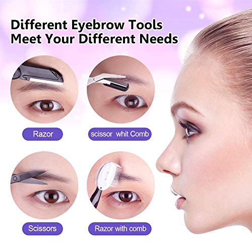 Juego de pinzas para cejas, 5 piezas de pinzas de acero inoxidable, tijeras para cejas, herramientas para recortar las cejas, pinzas, afeitadora de cejas y cepillo para pestañas, negro