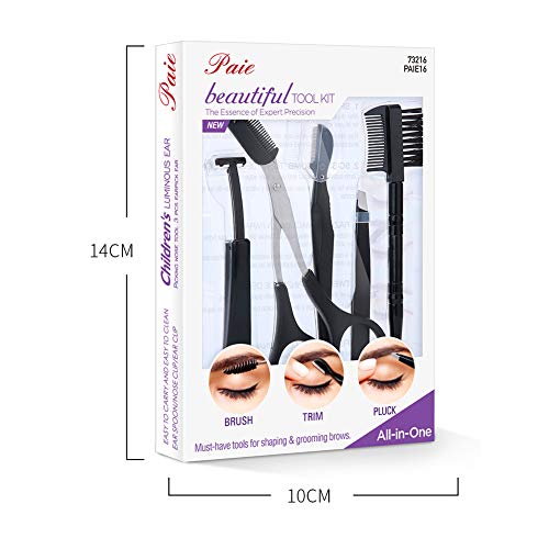 Juego de pinzas para cejas, 5 piezas de pinzas de acero inoxidable, tijeras para cejas, herramientas para recortar las cejas, pinzas, afeitadora de cejas y cepillo para pestañas, negro