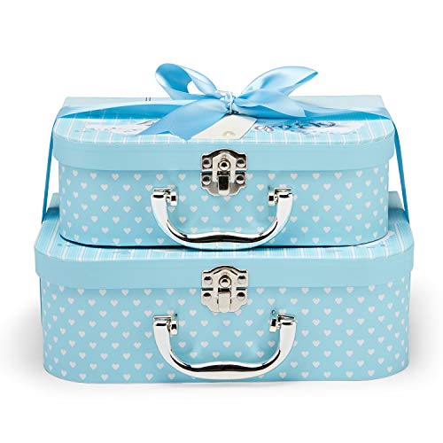 Juego de regalo para bebé, cesta azul llena de productos para bebés en 2 cajas de recuerdo para bebés