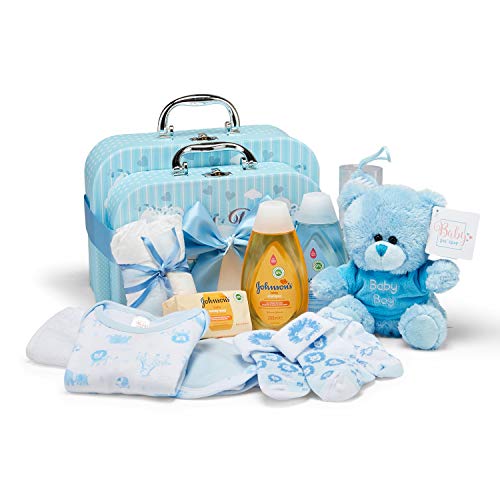 Juego de regalo para bebé, cesta azul llena de productos para bebés en 2 cajas de recuerdo para bebés