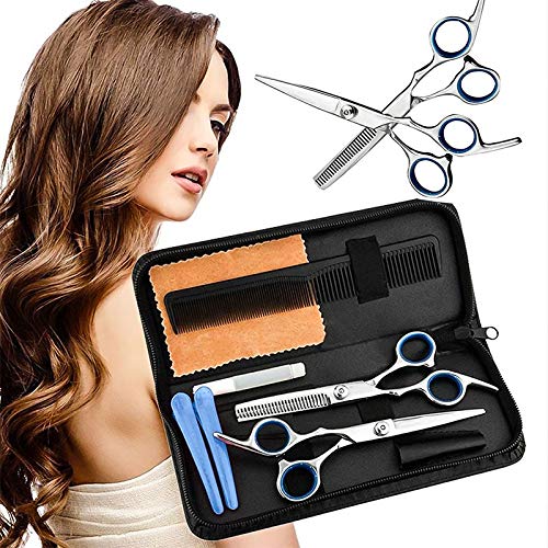 Juego de Tijeras Profesionales de Peluquería de Corte de Pelo con Borde Recto, Tijeras Afiladas, Texturizadoras y Tijeras de Adelgazamiento de Acero Inoxidable (7 Unidades)
