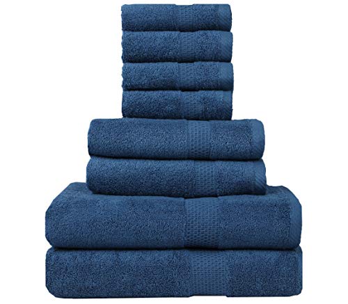 Juego de toallas de 8 piezas 100% algodón peinado de lujo, paquete de toallas de calidad premium para baño, gimnasio, hotel, spa y toalla de mano de viaje, toalla de cara, toallas de baño