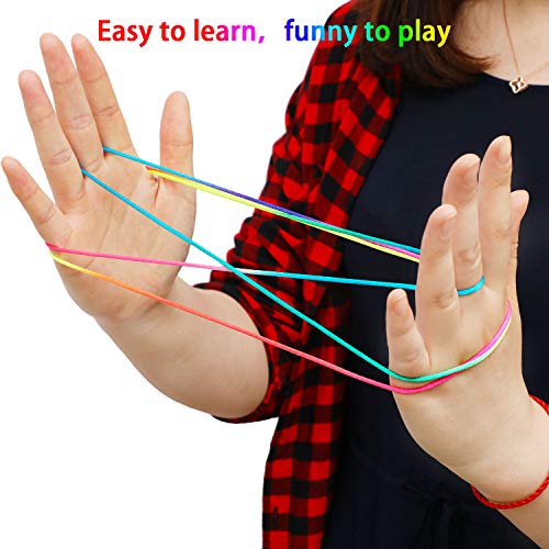Juegos y Juguetes de Habilidad de Dedos 6 Piezas de Cuerda de Cuna de Gatos Juego de Mano, 165 cm de Largo, Color de Arcoiris