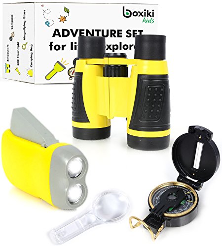 Juguete Para Explorar La Naturaleza Set de 5 Piezas Para Actividades en Exterior| Brújula,Lupa de Aumento, Linterna, Mochila, Y Binoculares Para Niños | Juguetes Educativos para Exterior para Niños y