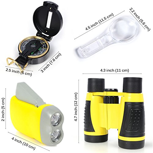 Juguete Para Explorar La Naturaleza Set de 5 Piezas Para Actividades en Exterior| Brújula,Lupa de Aumento, Linterna, Mochila, Y Binoculares Para Niños | Juguetes Educativos para Exterior para Niños y