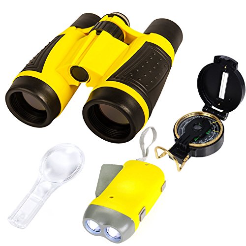 Juguete Para Explorar La Naturaleza Set de 5 Piezas Para Actividades en Exterior| Brújula,Lupa de Aumento, Linterna, Mochila, Y Binoculares Para Niños | Juguetes Educativos para Exterior para Niños y