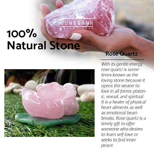 June&Ann - Patos de mandarín de cuarzo rosa, piedra natural, diseño de pájaros en aventurina verde, diseño de hojas de loto de cristal Feng Shui