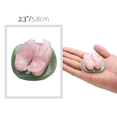 June&Ann - Patos de mandarín de cuarzo rosa, piedra natural, diseño de pájaros en aventurina verde, diseño de hojas de loto de cristal Feng Shui