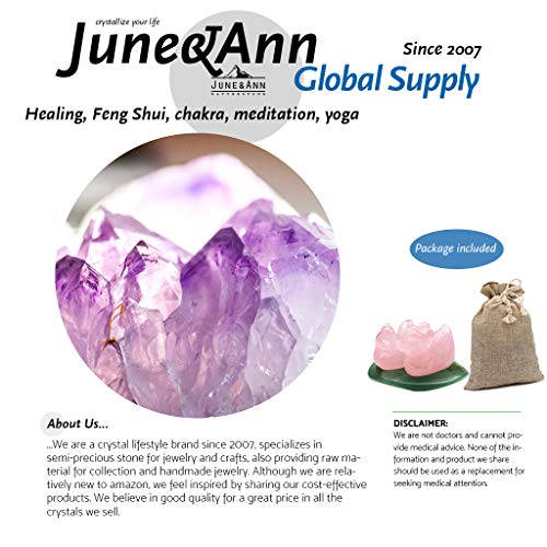 June&Ann - Patos de mandarín de cuarzo rosa, piedra natural, diseño de pájaros en aventurina verde, diseño de hojas de loto de cristal Feng Shui