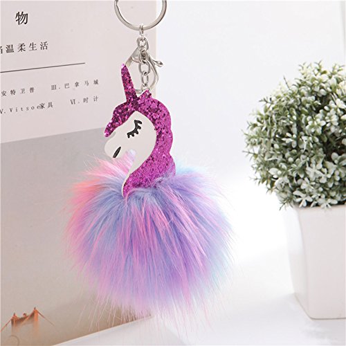 JUNGEN Llavero Unicornio Llavero Colgante de Pompon Colores Llavero de Peluche Llavero de Coche Regalo Llavero Decoracion para Mujer Niña (Rosa Rojo)