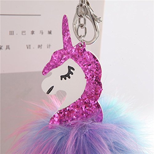 JUNGEN Llavero Unicornio Llavero Colgante de Pompon Colores Llavero de Peluche Llavero de Coche Regalo Llavero Decoracion para Mujer Niña (Rosa Rojo)