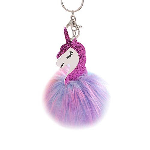JUNGEN Llavero Unicornio Llavero Colgante de Pompon Colores Llavero de Peluche Llavero de Coche Regalo Llavero Decoracion para Mujer Niña (Rosa Rojo)