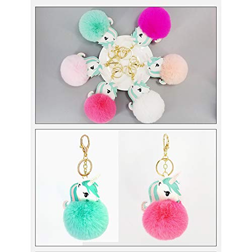 JUNGEN Llavero Unicornio Llavero Decoracion de Pompon Llavero de Coche Llavero de Peluche Llavero Kawaii para Regalo de Mujer Niña (Verde)