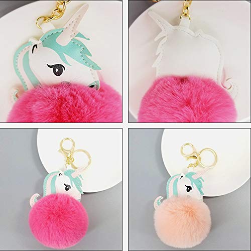 JUNGEN Llavero Unicornio Llavero Decoracion de Pompon Llavero de Coche Llavero de Peluche Llavero Kawaii para Regalo de Mujer Niña (Verde)