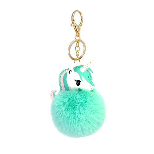 JUNGEN Llavero Unicornio Llavero Decoracion de Pompon Llavero de Coche Llavero de Peluche Llavero Kawaii para Regalo de Mujer Niña (Verde)