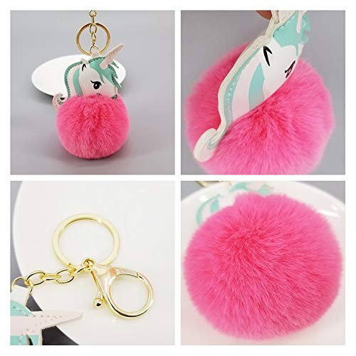 JUNGEN Llavero Unicornio Llavero Decoracion de Pompon Llavero de Coche Llavero de Peluche Llavero Kawaii para Regalo de Mujer Niña (Verde)