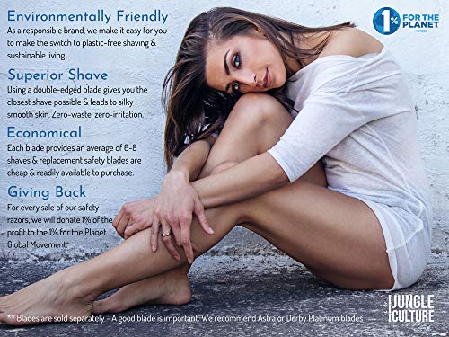 Jungle Culture® Maquinilla de Afeitar Mujer | Maquinilla Clásica Compatible con Cuchillas de Doble Filo | Maquinilla Mujer de Metal | Afeitado Manual | Zero Waste Safety Razor | Afeitado Ecológica