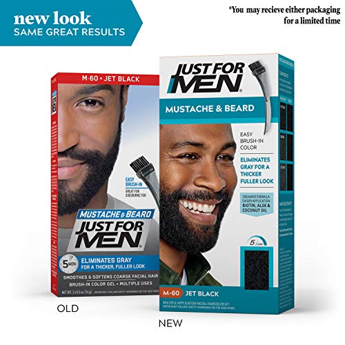 Just for Men Brush Gel de Color para Bigote, Barba & Patillas, Negro Intenso, M-60, 1 paquete