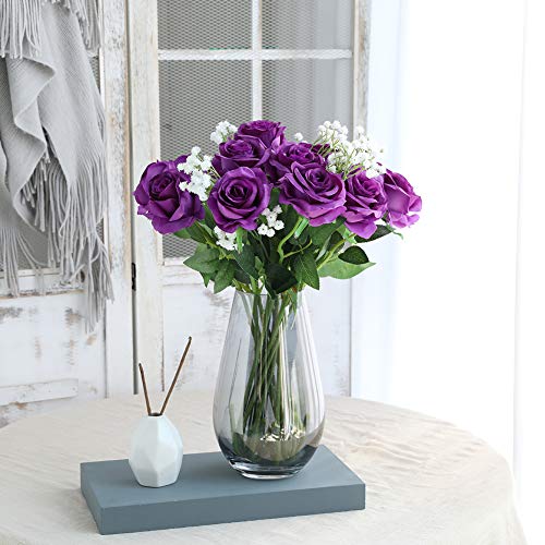 JUSTOYOU - Ramo de rosas artificiales de seda (10 unidades) morado