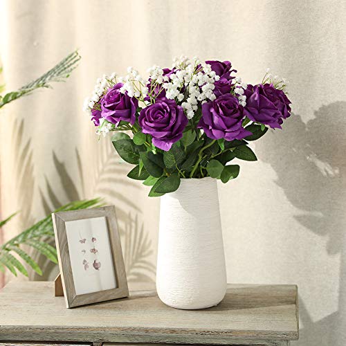 JUSTOYOU - Ramo de rosas artificiales de seda (10 unidades) morado