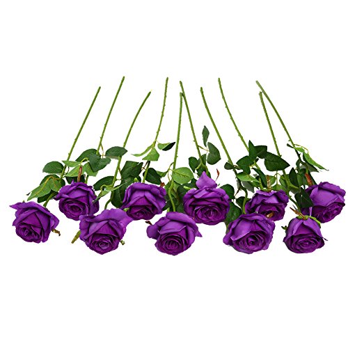 JUSTOYOU - Ramo de rosas artificiales de seda (10 unidades) morado
