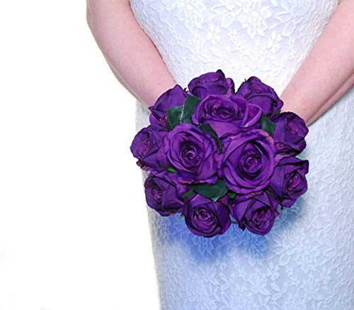 JUSTOYOU - Ramo de rosas artificiales de seda (10 unidades) morado