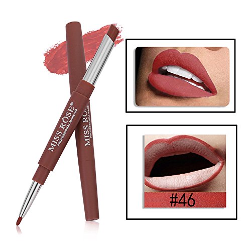 JUTOO 14 color doble cabezal multifunción delineador de labios lápiz labial brillo de labiosMISS ROSE Doble final Perfilador de labios Duradero Perfilador de labios Perfilador de lápiz Lápiz 14 Color