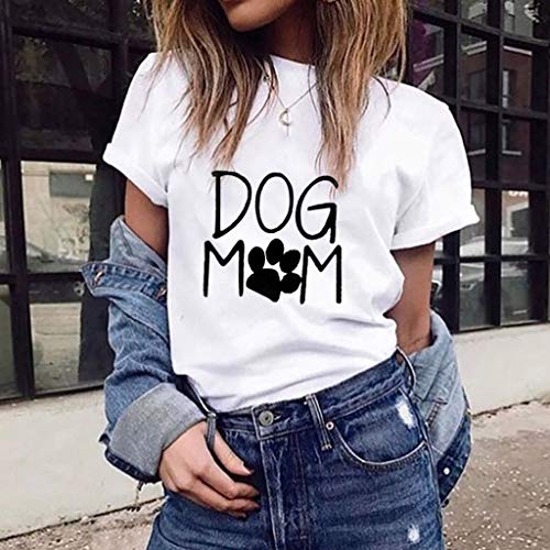 JUTOO 2019 Ropa de Mujer Camiseta Holgada con Estampado de mamá de Perro de Manga Corta para Mujer Camiseta Informal con Cuello o Top S-XXXL