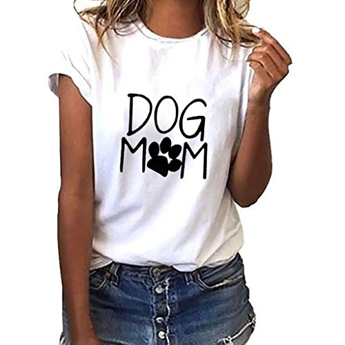 JUTOO 2019 Ropa de Mujer Camiseta Holgada con Estampado de mamá de Perro de Manga Corta para Mujer Camiseta Informal con Cuello o Top S-XXXL