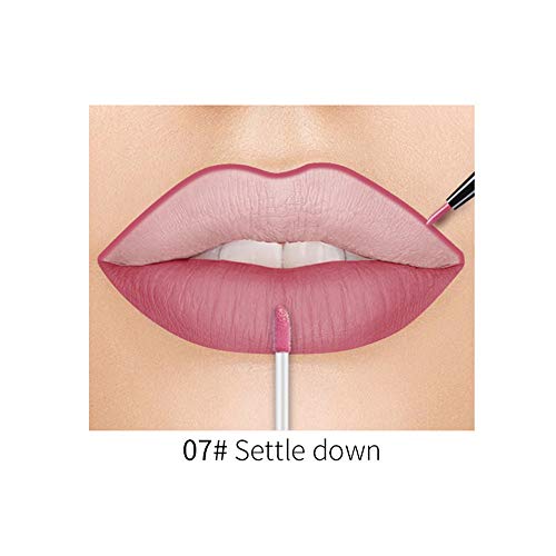 JUTOO Brillo labial dos en uno + delineador de labiosQIBEST Perfilador de labios duradero de doble punta Lápiz delineador de labios a prueba de agua Brillo de labios