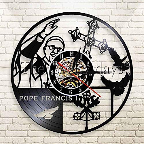 JXCDNB Reloj Papa San Francisco Mural Ciudad del Vaticano Viaje de época Hacer Disco de Vinilo Real 12 Pulgadas
