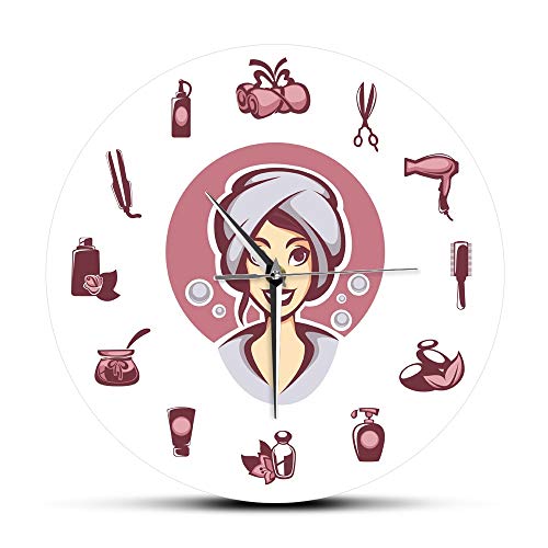JXWH Peluquería y Equipo de salón de SPA no Marque Reloj de Pared de acrílico decoración de salón de Belleza diseño de Cuidado del Cabello Reloj de Pared
