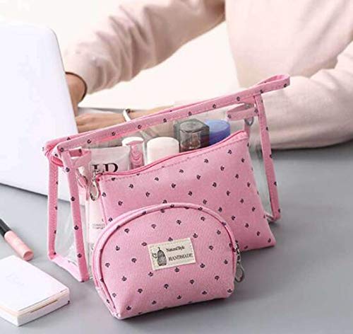 jymj Moda coreana bolsa de maquillaje de viaje de PVC transparente bolsa de lavado bolso madre tres piezas Set almacenamiento cosmético bolsa Color marino