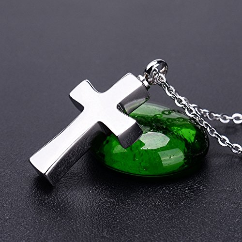 K-Y - Collar con colgante de urna en forma de cruz de cristal para cenizas de acero inoxidable, acero inoxidable, Cross, 4cmx2.2cm