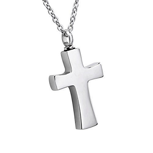 K-Y - Collar con colgante de urna en forma de cruz de cristal para cenizas de acero inoxidable, acero inoxidable, Cross, 4cmx2.2cm