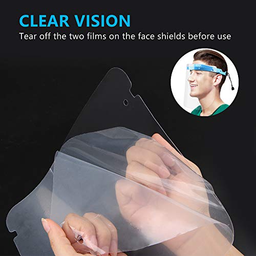 KALAOK Visera Protectora, Pantalla Protección Facial Transparente, Pantalla Protectora Cara, Visera De Seguridad, Protector Facial De Plástico Transparente Ligero (1 Marcos + 5 Películas)