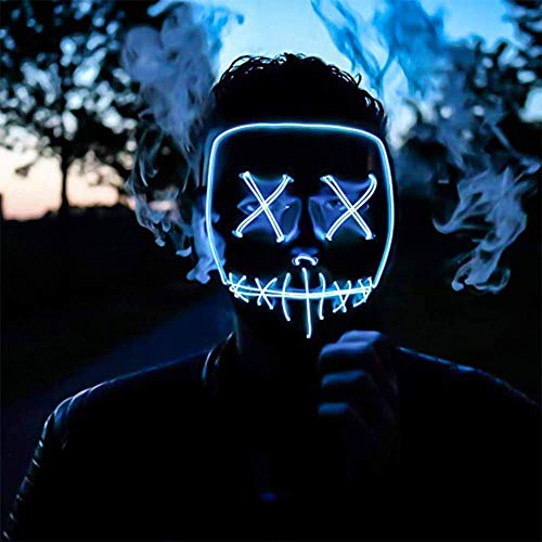 Kaliwa LED Máscaras Halloween, Halloween Mascaras, Craneo Esqueleto Mascaras, para Navidad /Halloween /Cosplay /Grimace Festival /Fiesta Show /Mascarada, Alimentado por batería (no Incluido) (Azul)