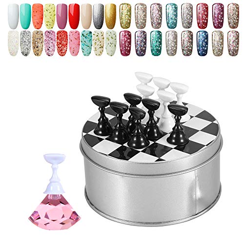 Kalolary 1 Juego Punta de Uñas Magnética Base de Soporte Nail Tips Stand Holder, Tablero de Ajedrez Uñas Arte Consejos de Práctica Uñas Soporte para Salón de Uñas DIY y Práctica de Manicura