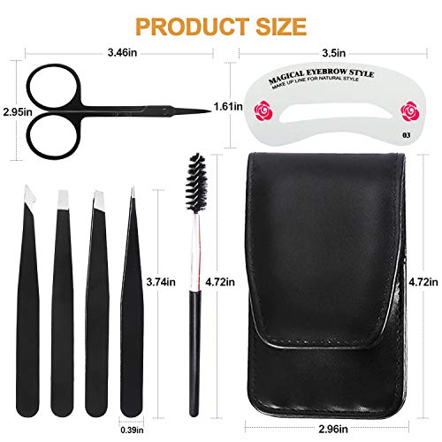 Kalolary 30Pcs Set de pinzas de tijeras para cejas, pinzas de cejas de acero inoxidable Kit de plantillas de cejas con cepillo, set de pinzas de gran precisión para cejas